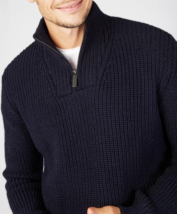 Irelands Eye Reefer Ribbed Zip Neck Sweater Navy