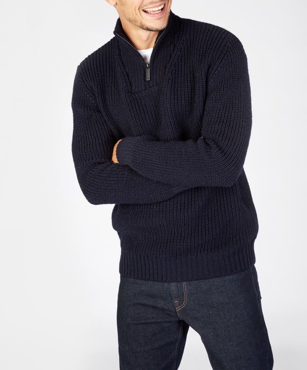 Irelands Eye Reefer Ribbed Zip Neck Sweater Navy