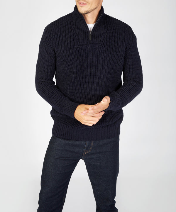 irelands eye Reefer Ribbed Zip Neck Sweater Navy