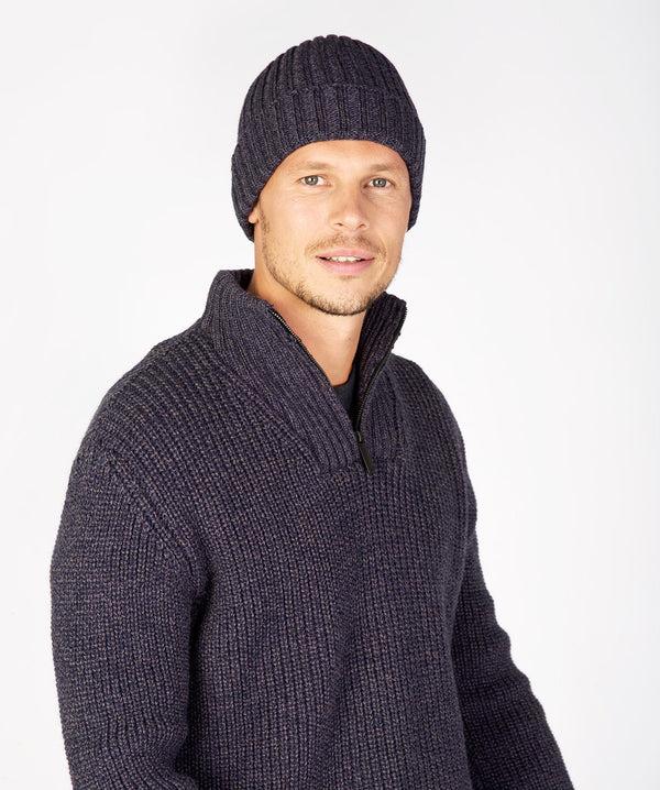 irelands eye Ribbed Merino Hat Navy Marl