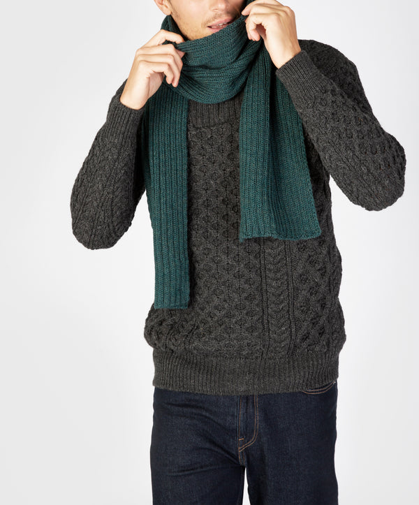 Irelands Eye Ribbed Merino Scarf Evergreen