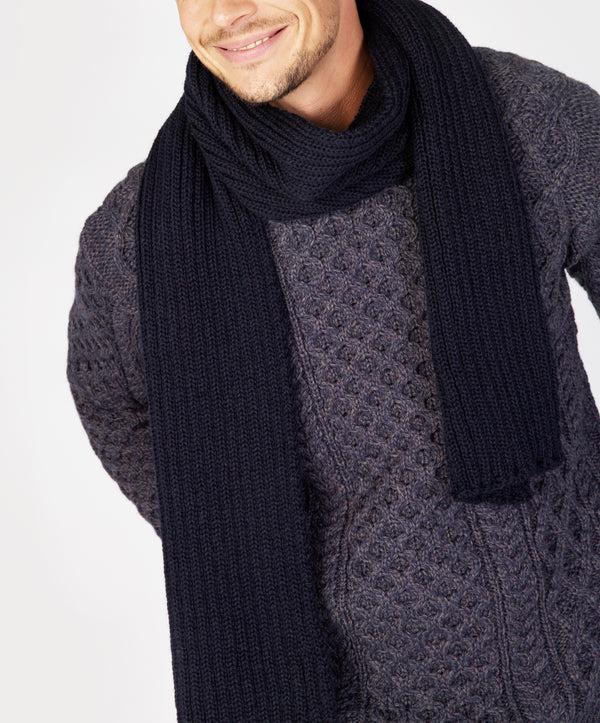 Irelands Eye Ribbed Merino Scarf Navy