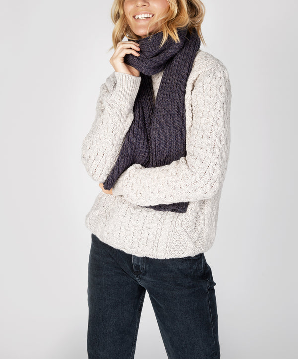Irelands Eye Ribbed Merino Scarf Navy Marl