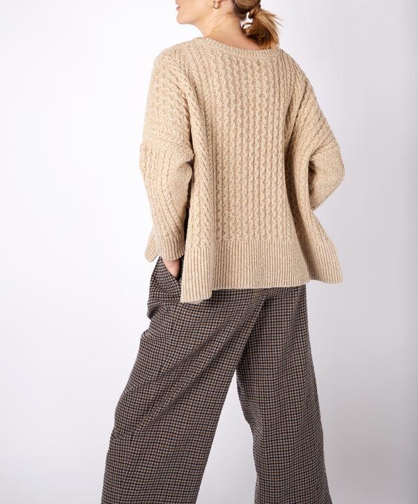 Irelands Eye Sorrell Cropped Aran Sweater Seashell