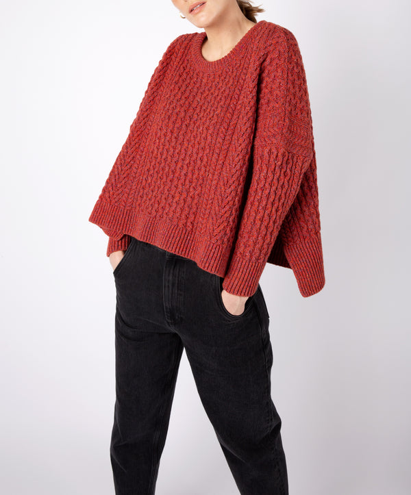Irelands Eye Sorrell Cropped Aran Sweater Sunset