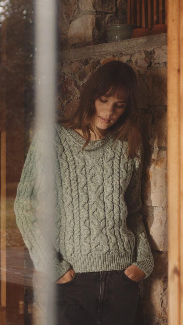 Irelands Eye The 'Dana' Cable Crew Neck Sage Marl