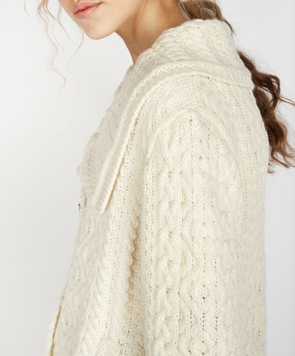Irelands Eye Willow Cropped Aran Cardigan Natural