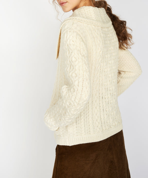 Irelands Eye Willow Cropped Aran Cardigan Natural
