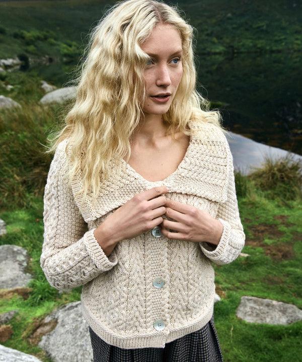 Irelands Eye Willow Cropped Aran Cardigan Natural