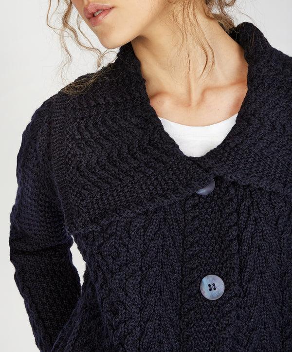 Irelands Eye Willow Cropped Aran Cardigan Navy
