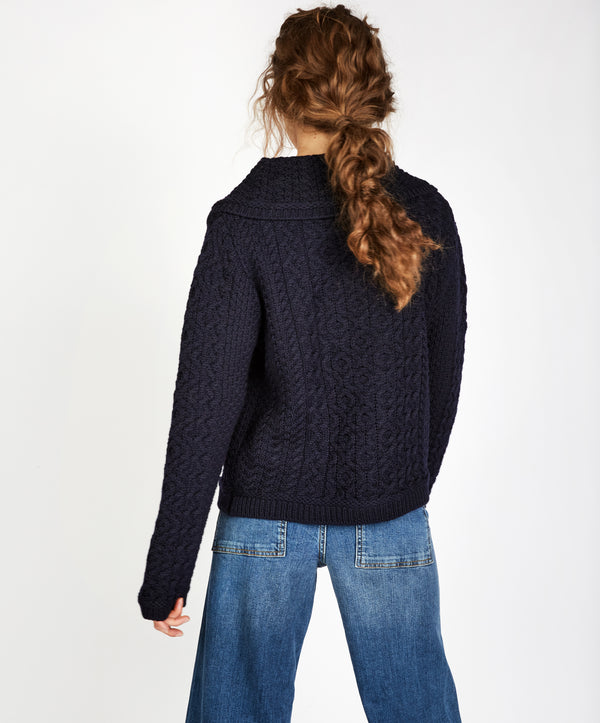 Irelands Eye Willow Cropped Aran Cardigan Navy