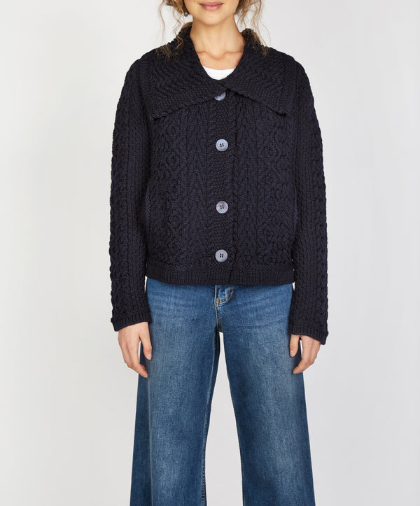 irelands eye Willow Cropped Aran Cardigan Navy