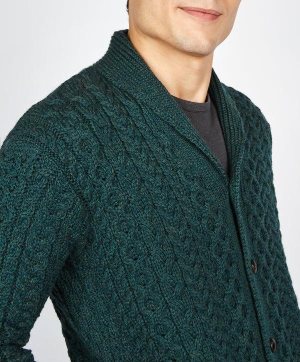 Irelands Eye Woodford Aran Cardigan Evergreen