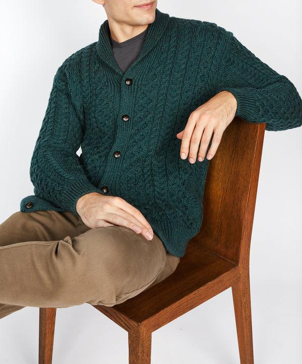 Irelands Eye Woodford Aran Cardigan Evergreen