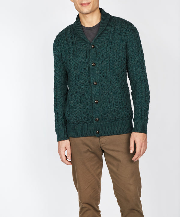 irelands eye Woodford Aran Cardigan Evergreen