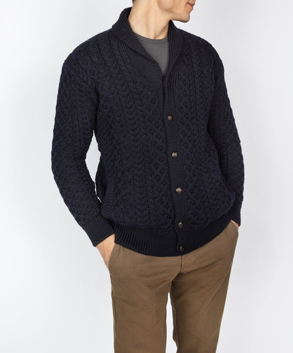 Irelands Eye Woodford Aran Cardigan Navy
