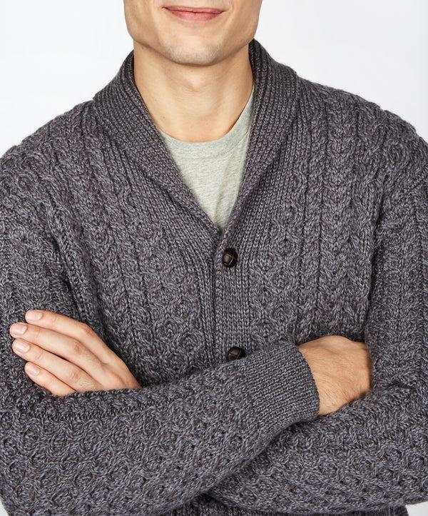 Irelands Eye Woodford Aran Cardigan Steel Marl