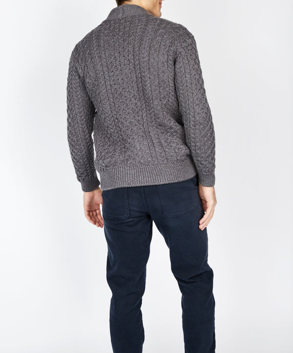 Irelands Eye Woodford Aran Cardigan Steel Marl
