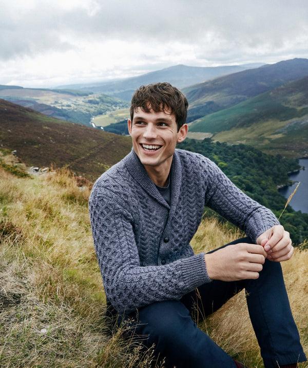 Irelands Eye Woodford Aran Cardigan Steel Marl