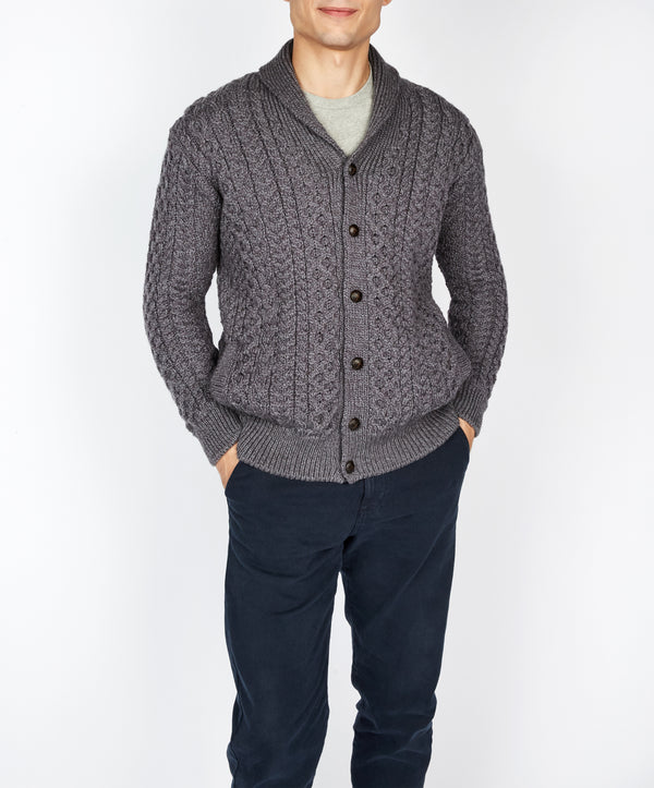 irelands eye Woodford Aran Cardigan Steel Marl