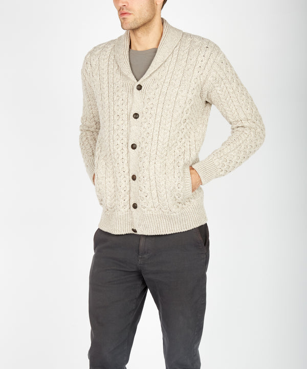 irelands eye Woodford Aran Cardigan Stone Marl