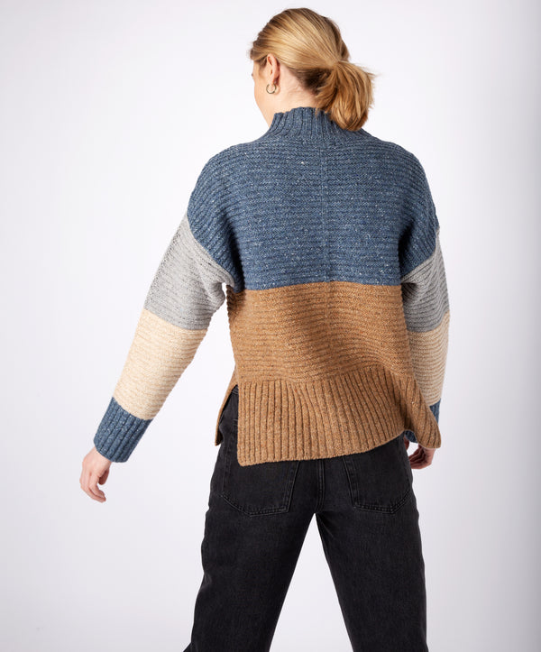 Irelands Eye Iris' Contrast Panel Funnel Neck Sweater Seaspray Biscuit