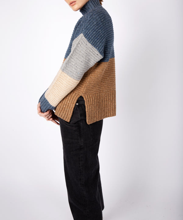 irelands eye Iris' Contrast Panel Funnel Neck Sweater Seaspray Biscuit
