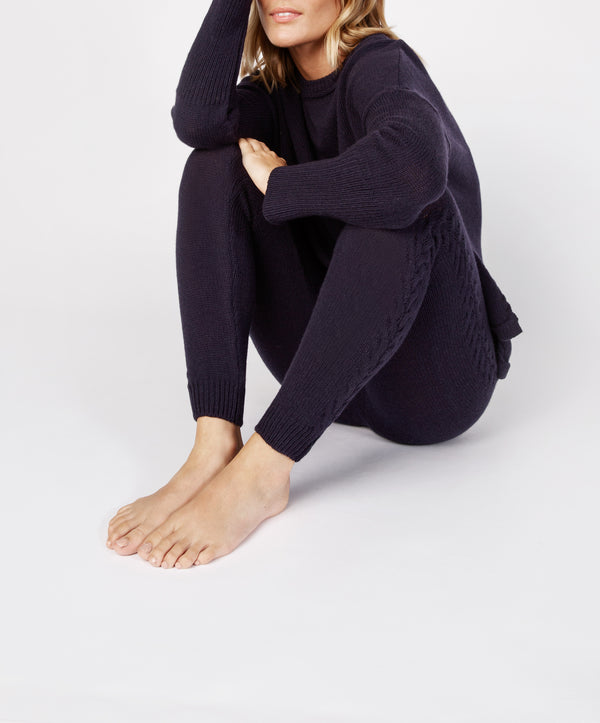 Irelands Eye Jersey Cable Detail Leggings Midnight Blue