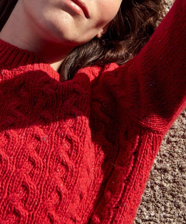 Irelands Eye Kilcrea Cable Round Neck Sweater Bramble Berry