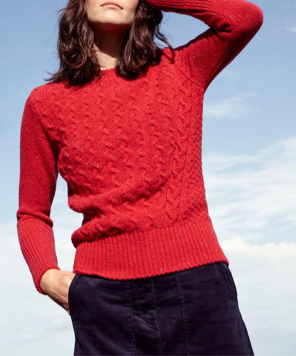 irelands eye Kilcrea Cable Round Neck Sweater Bramble Berry
