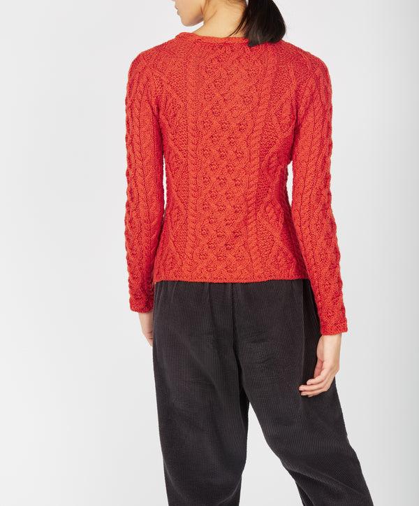 Irelands Eye Lambay Lattice Cable Aran Sweater Orange Marl