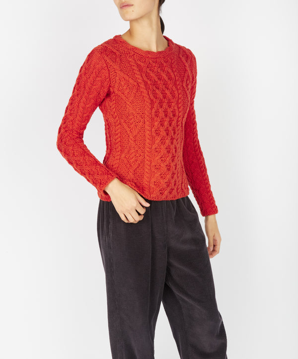 Irelands Eye Lambay Lattice Cable Aran Sweater Orange Marl