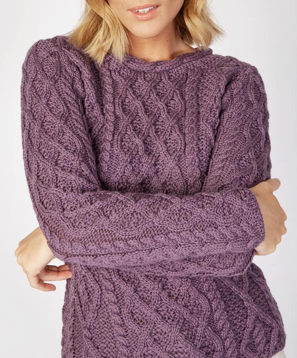 Irelands Eye Lambay Lattice Cable Aran Sweater Warm Lavender