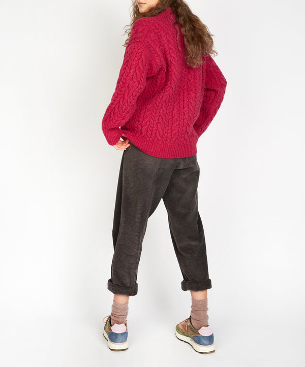 Irelands Eye Mill Lane Cable V-neck Sweater Bramble Berry