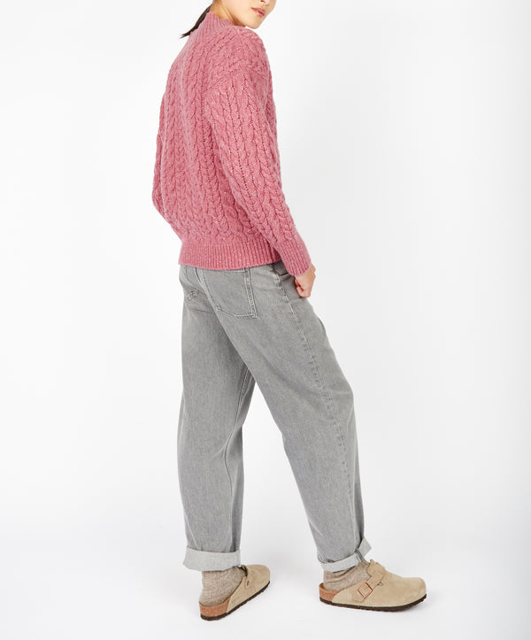 Irelands Eye Mill Lane Cable V-neck Sweater Bubblegum Pink