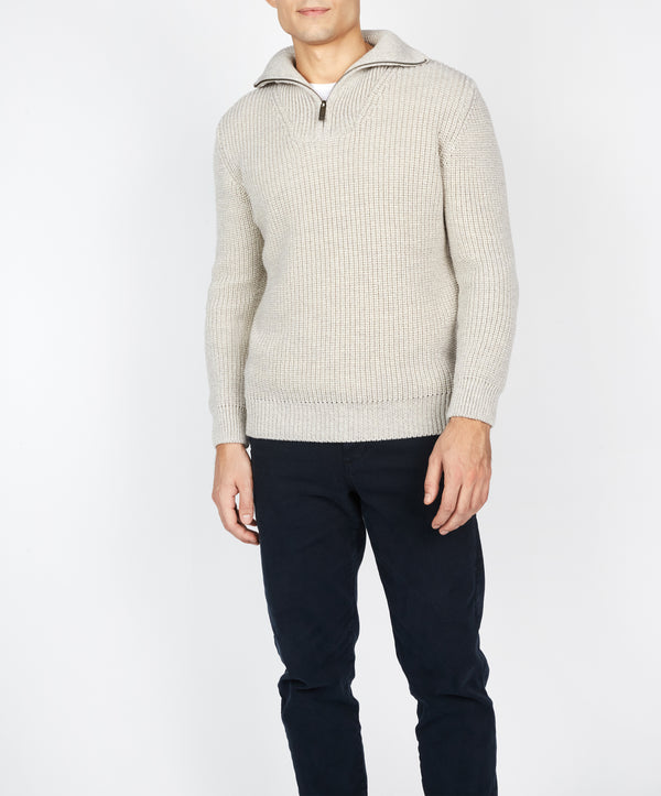 Irelands Eye Owenroe Ribbed Troyer Sweater Silver Marl