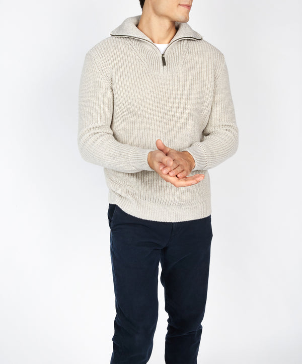 irelands eye Owenroe Ribbed Troyer Sweater Silver Marl