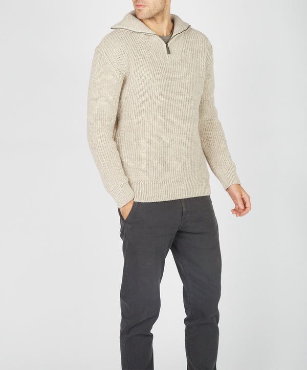 Irelands Eye Owenroe Ribbed Troyer Sweater Stone Marl