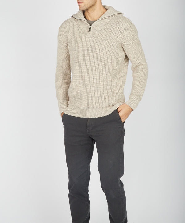 Irelands Eye Owenroe Ribbed Troyer Sweater Stone Marl