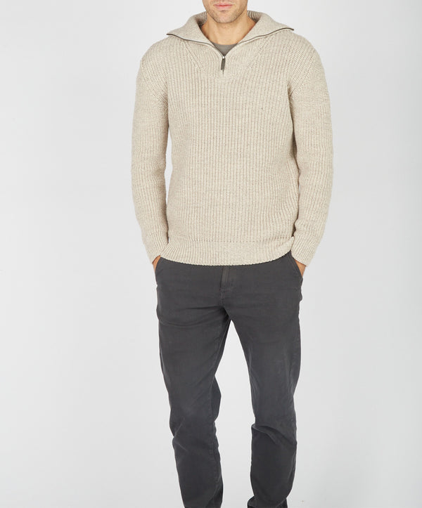 irelands eye Owenroe Ribbed Troyer Sweater Stone Marl