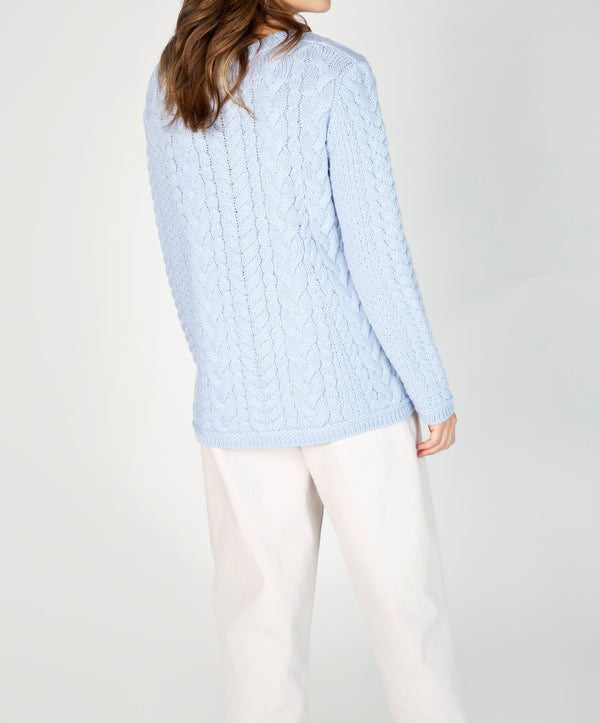 Irelands Eye Primrose A-Line Cable Round Neck Sweater Ice Blue