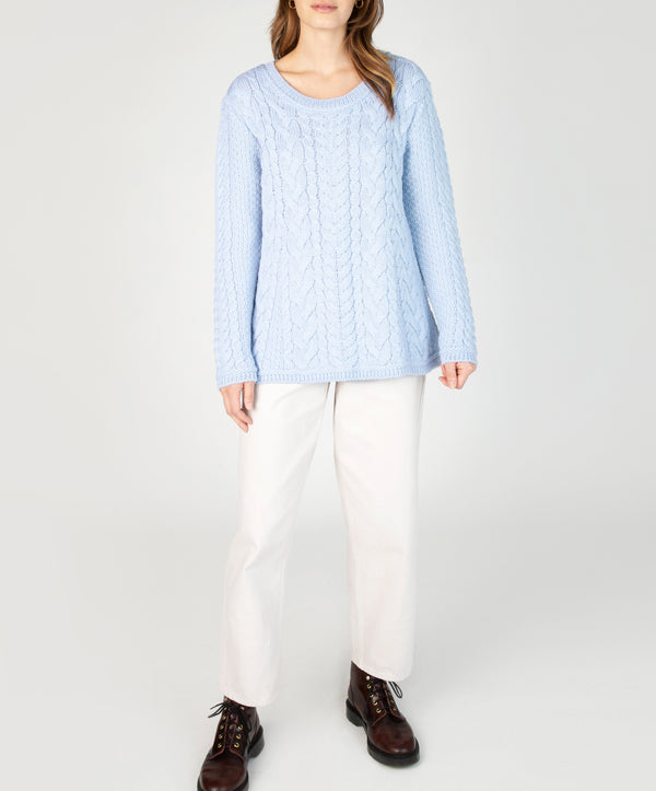 irelands eye Primrose A-Line Cable Round Neck Sweater Ice Blue