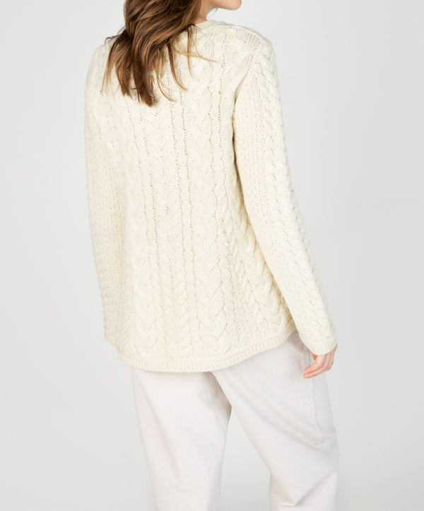 Irelands Eye Primrose A-Line Cable Round Neck Sweater Natural