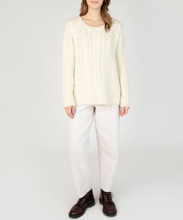 irelands eye Primrose A-Line Cable Round Neck Sweater Natural
