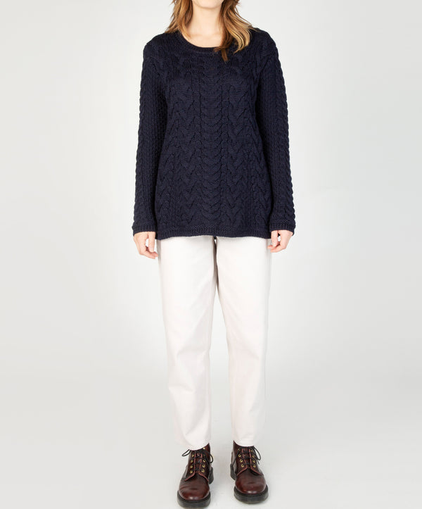 irelands eye Primrose A-Line Cable Round Neck Sweater Navy