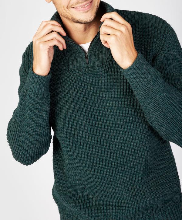 Irelands Eye Reefer Ribbed Zip Neck Sweater Evergreen