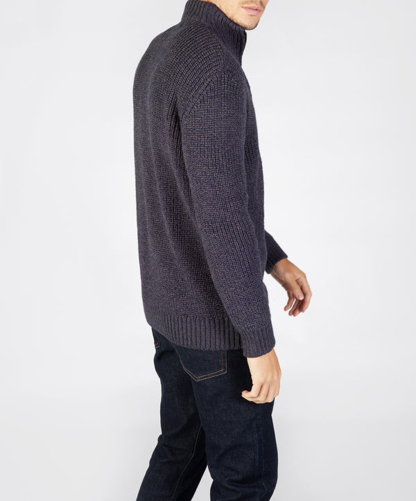 Irelands Eye Reefer Ribbed Zip Neck Sweater Navy Marl