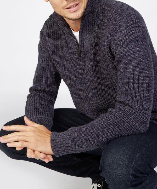 Irelands Eye Reefer Ribbed Zip Neck Sweater Navy Marl