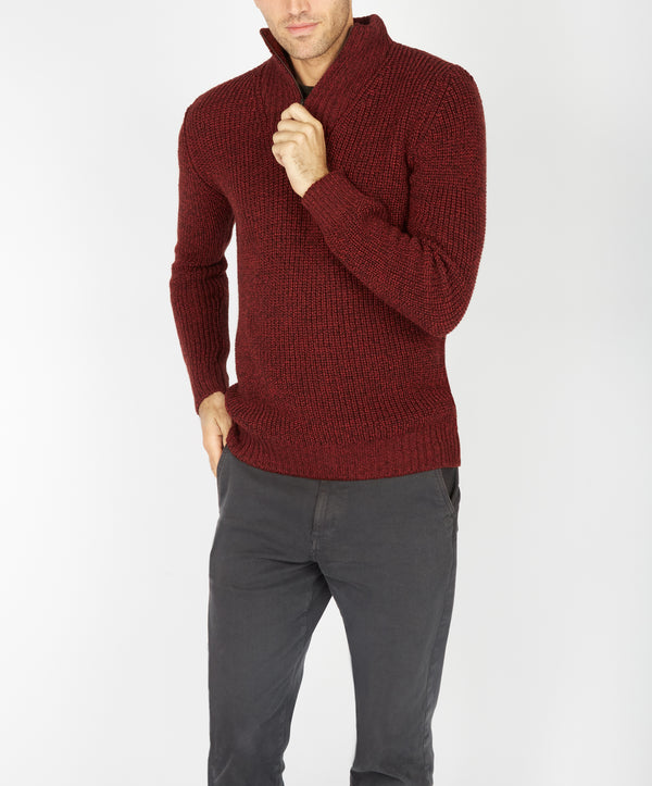 Irelands Eye Reefer Ribbed Zip Neck Sweater Sable Marl