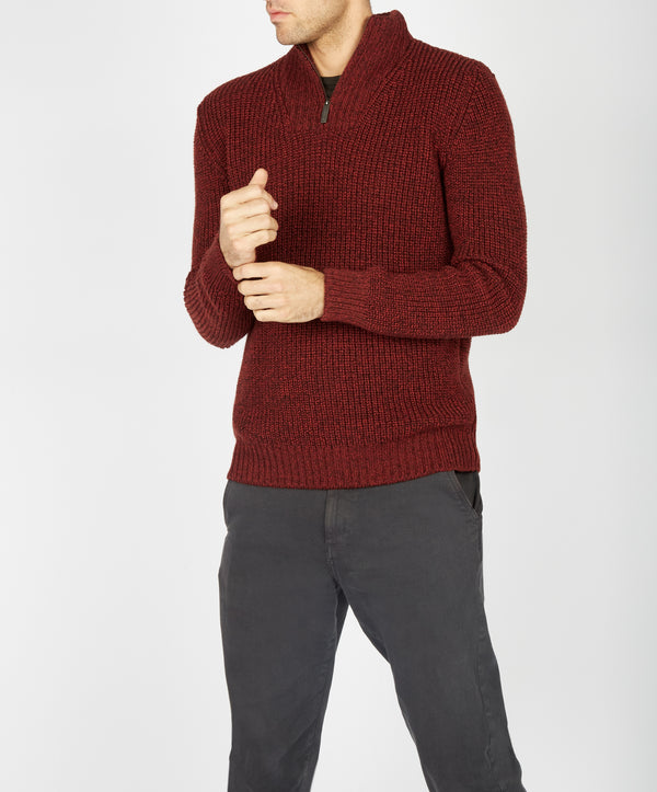 Irelands Eye Reefer Ribbed Zip Neck Sweater Sable Marl